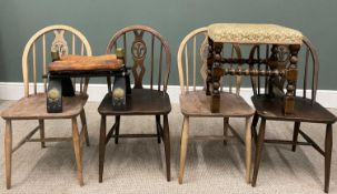 VINTAGE OCCASIONAL FURNITURE GROUP, comprising four Ercol spindle back side chairs with fleur-de-lys