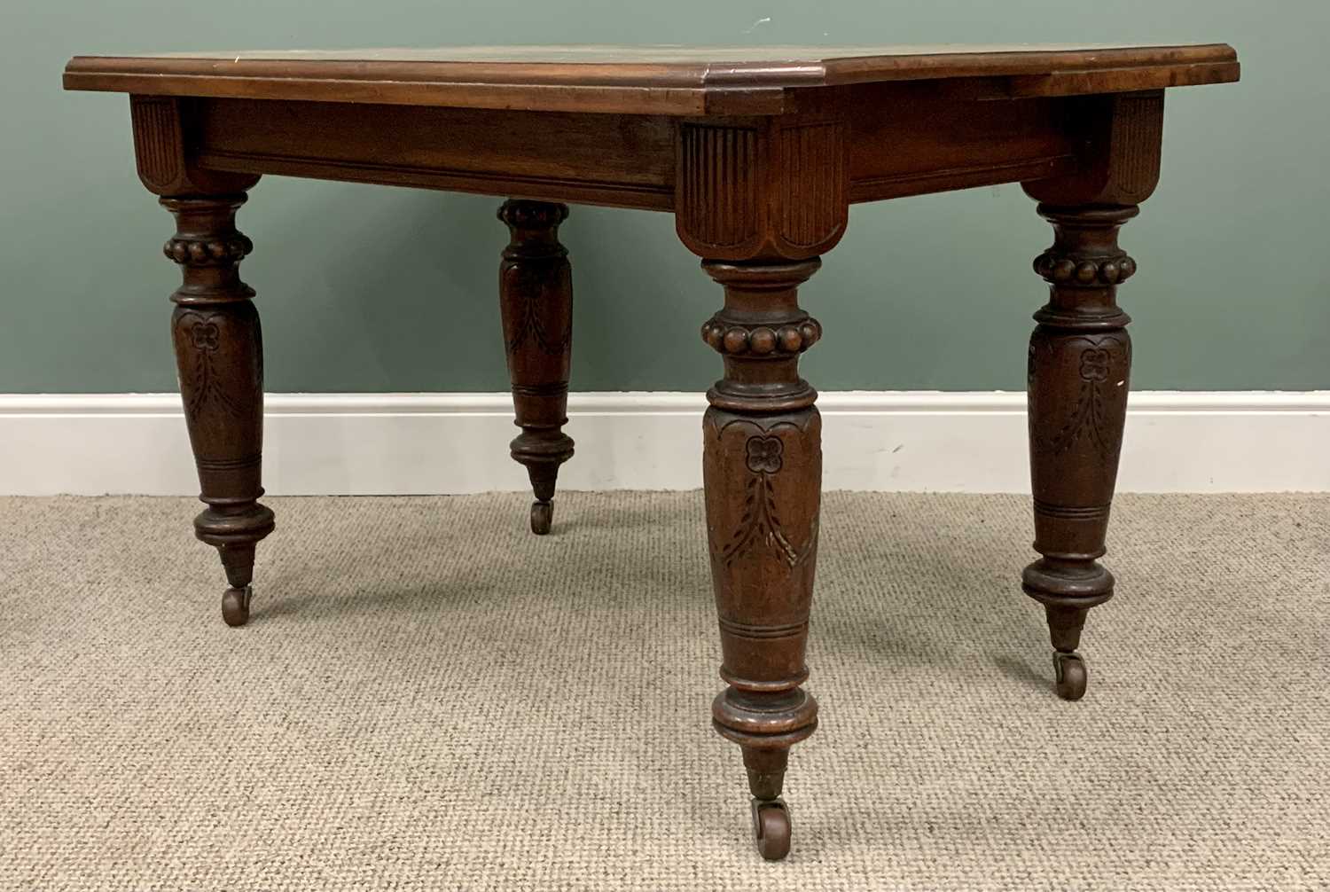 VICTORIAN MAHOGANY SMALL DINING TABLE & FOUR LATER OAK DINING CHAIRS with rexine backs and seats, - Image 3 of 6