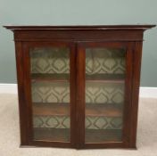 VICTORIAN STAINED MAHOGANY GLAZED BOOKCASE TOP with fabric covered interior back and adjustable
