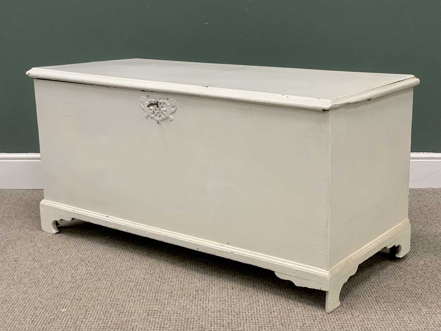 WHITE PAINTED ANTIQUE OAK LIDDED BLANKET CHEST with working lock and key, 61cms H, 126cms W, 57cms D