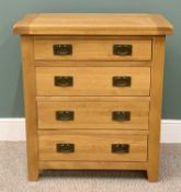 ULTRA MODERN OAK CHEST OF FOUR DRAWERS, with metal back plates and swing pull handles on stile feet,