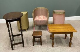 VINTAGE OCCASIONAL FURNITURE including Lloyd Loom, barley twist oak occasional tables and a small