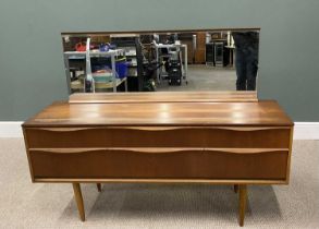 AUSTIN SUITE MID-CENTURY TEAK MIRRORED DRESSING CHEST of six drawers, on turned tapering supports,