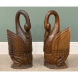 PAIR OF DECORATIVE CARVED WOODEN SWANS, 62cms H, 30cms W Provenance: private collection Conwy