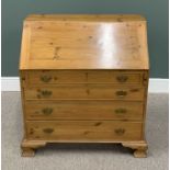 ANTIQUE STRIPPED PINE FALL FRONT BUREAU, the fall opening to reveal an interior slide open well