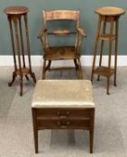 FOUR VINTAGE & REPRODUCTION OCCASIONAL FURNITURE ITEMS comprising farmhouse armchair with slightly