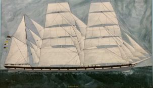 VICTORIAN MARITIME SCHOOL gouache on canvas - entitled 'Meinwen', an iron and steel barque three