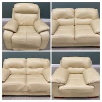THREE-PIECE CREAM LEATHER LOUNGE SUITE & SIMILAR RECLINER ARMCHAIR, the suite comprising 2 x