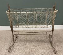 ANTIQUE WIREWORK CRADLE ON A WROUGHT IRON STAND, 92cms H, 94cms max. W, 61cms max. D Provenance: