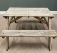 TEAK GARDEN PICNIC TABLE / BENCH, 79cms H, 122cms W, 130cms D Provenance: deceased estate