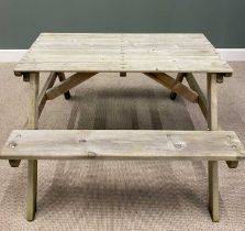 TEAK GARDEN PICNIC TABLE / BENCH, 79cms H, 122cms W, 130cms D Provenance: deceased estate