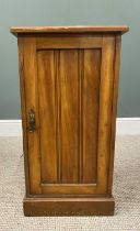 VINTAGE SATIN WALNUT SINGLE-DOOR BEDSIDE CABINET with interior shelf, on a plinth base, 75.5cms H,