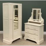 VINTAGE WHITE PAINTED TWO-PIECE BEDROOM SUITE comprising a mirrored top three-drawer dressing