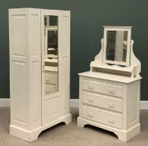 VINTAGE WHITE PAINTED TWO-PIECE BEDROOM SUITE comprising a mirrored top three-drawer dressing