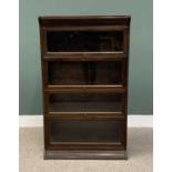 GUMM FOUR SECTION OAK STACKING BOOKCASE with lift up sliding glass doors, 146.5cms H, 87cms W, 31cms