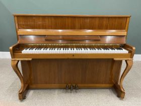 MODERN WALNUT CASED UPRIGHT PIANO BY ZIMMERMANN 110cms H, 142cms max. W, 53cms D Provenance: