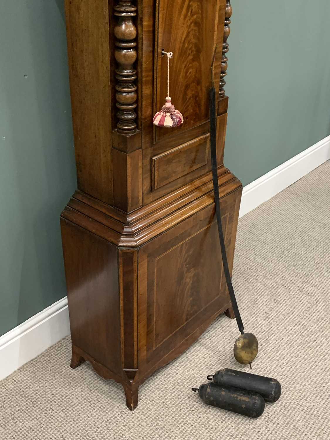 VICTORIAN MAHOGANY LONGCASE CLOCK BY W UNDERHILL, NEWPORT, the arched top dial with painted - Image 5 of 11