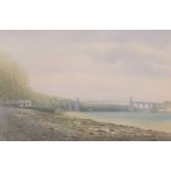 ‡ DAVID WILLIAMS watercolour - Menai Straits with suspension bridge, signed, 49 x 71cms
