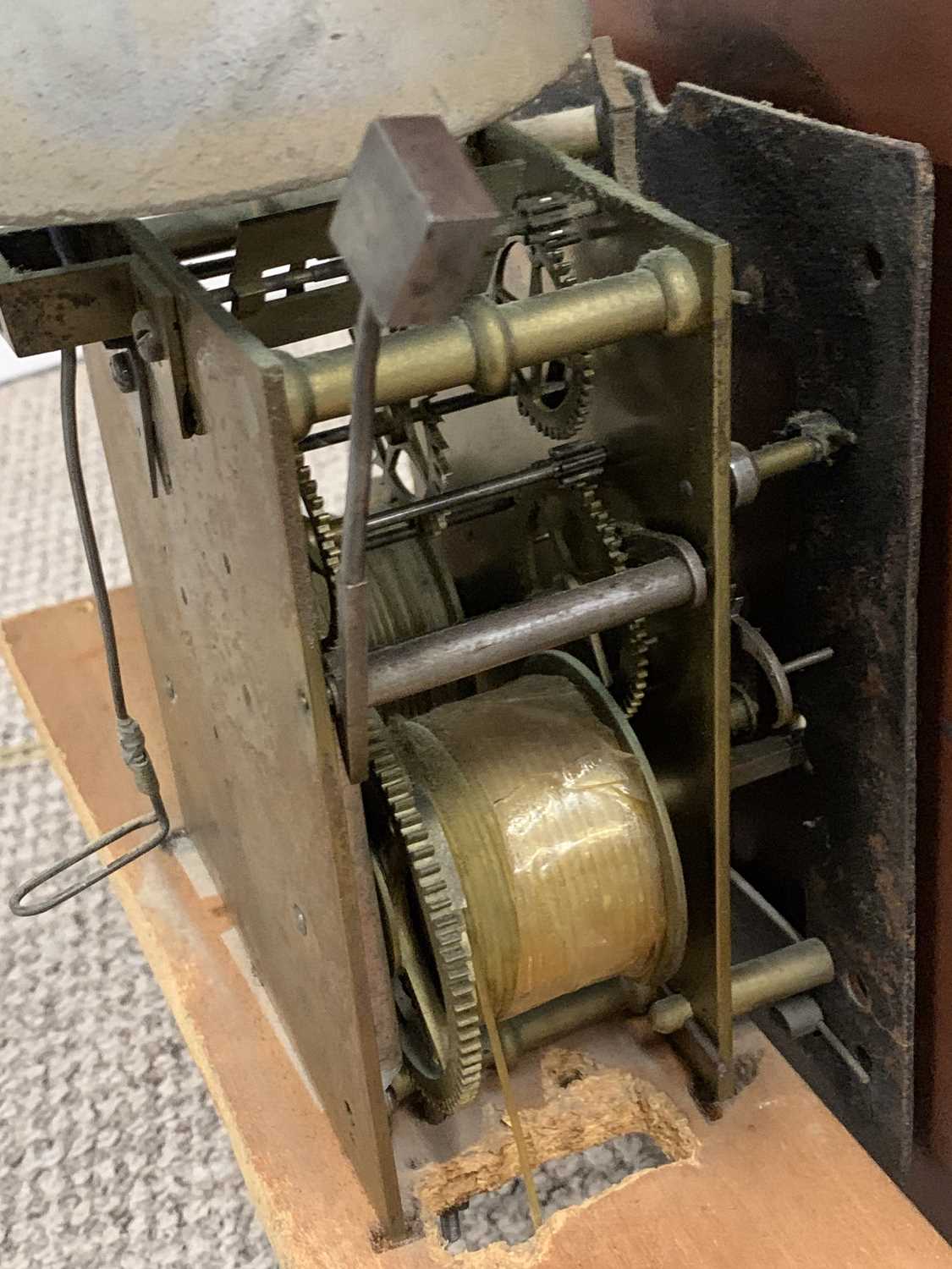 OAK & MAHOGANY LONGCASE CLOCK circa 1840, Newark maker, having an arched top painted dial, depicting - Image 8 of 9