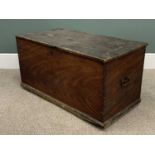 VICTORIAN PINE LIDDED CAPTAIN'S CHEST, with interior candle box and iron side carry handles, 47cms