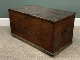 VICTORIAN PINE LIDDED CAPTAIN'S CHEST, with interior candle box and iron side carry handles, 47cms