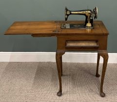SINGER SEWING MACHINE table applied, on cabriole supports, 85cms H, 57cms W, 47cms D (closed)