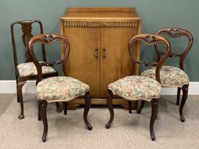 FURNITURE ASSORTMENT to include a polished two-door cupboard and four tapestry seated chairs