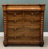 VICTORIAN MAHOGANY CHEST OF SIX DRAWERS, probably Scottish, the inverted breakfront top over a