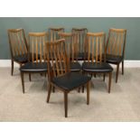 SET OF EIGHT G-PLAN RED LABEL FRESCO CHAIRS, high back with black seat pads, on square tapering