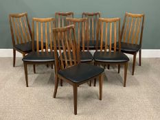 SET OF EIGHT G-PLAN RED LABEL FRESCO CHAIRS, high back with black seat pads, on square tapering