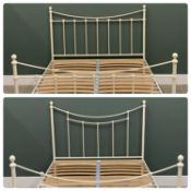 TWO MODERN WHITE PAINTED METAL BEDFRAMES TO TAKE KING SIZE & DOUBLE MATTRESSES, 130cms H, 153cms