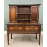 GEORGE III OAK & CROSS BANDED MAHOGANY DRESSER, PROBABLY WEST MIDLANDS, having an upper rack of