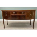 GEORGIAN-STYLE BOW FRONT MAHOGANY SIDEBOARD WITH BOXWOOD STRING INLAY, having two opening central