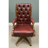 BARNINI OSEO REGGENZA SWIVEL OFFICE ARMCHAIR in button back upholstered oxblood leather, similarly