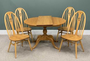 ERCOL LIGHT ELM DINING SUITE, comprising 'Chester' pedestal extending dining table with additional