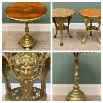 TWO CAST IRON PUB TABLES WITH CIRCULAR TOPS, one vintage, and one reproduction, 70cms H, 65cms top