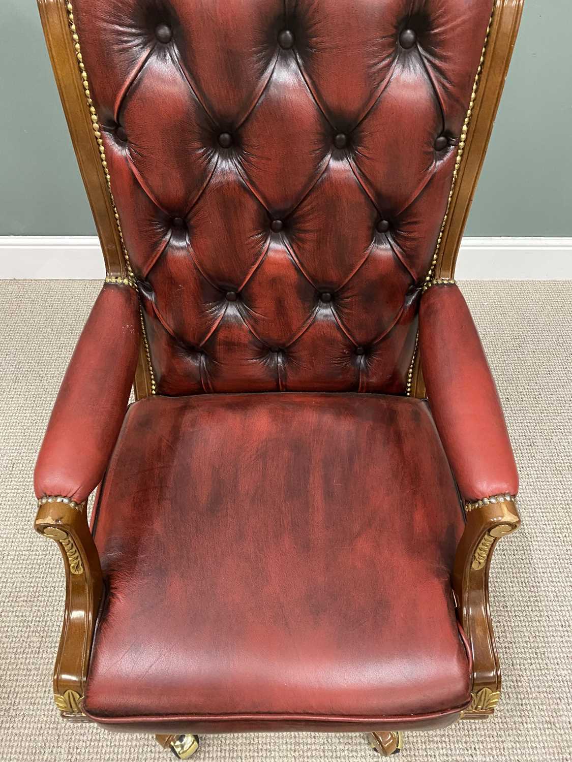 BARNINI OSEO REGGENZA SWIVEL OFFICE ARMCHAIR in button back upholstered oxblood leather, similarly - Image 2 of 3