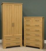 MODERN OAK EFFECT TWO-PIECE BEDROOM SUITE comprising a two-door wardrobe with two lower drawers,
