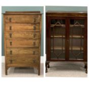 TWO ITEMS OF VINTAGE FURNITURE, comprising an oak six-drawer chest with decorative back plates and