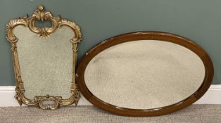 TWO VINTAGE & REPRODUCTION WALL MIRRORS, comprising a circa 1900 inlaid mahogany oval wall mirror