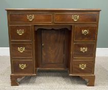 REPRODUCTION MAHOGANY LADIES' KNEEHOLE WRITING DESK, having an arrangement of eight opening