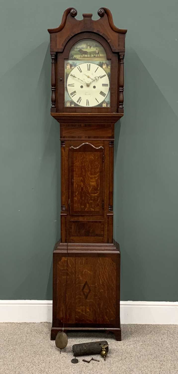 OAK & MAHOGANY LONGCASE CLOCK circa 1840, Newark maker, having an arched top painted dial, depicting - Image 2 of 9