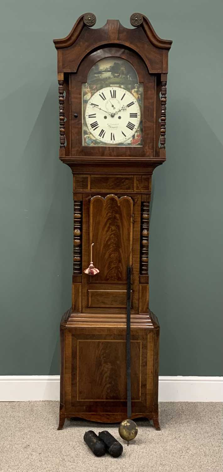 VICTORIAN MAHOGANY LONGCASE CLOCK BY W UNDERHILL, NEWPORT, the arched top dial with painted - Image 2 of 11