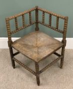 VINTAGE RUSH SEATED CORNER CHAIR with bobbin detail throughout, 84cms H, 42cms W, 42cms seat D