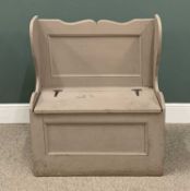 SMALL BOX SETTLE with shaped sides, painted, 95cms H, 82cms W, 44cms D Provenance: private