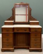 WHITE MARBLE TOP MAHOGANY MIRRORED DRESSING CHEST circa 1900, the central rectangular mirror on