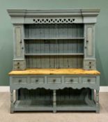 REPRODUCTION COUNTRY HOUSE POT-BOARD DRESSER in painted pine, stripped back top to the base,