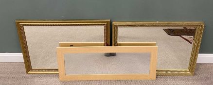 THREE MODERN WALL MIRRORS, comprising 2 x gilt framed examples with bevel edged glass, 99.5cms H,