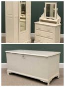 THREE ITEMS OF ANTIQUE & VINTAGE WHITE PAINTED BEDROOM FURNITURE, comprising an antique oak lidded