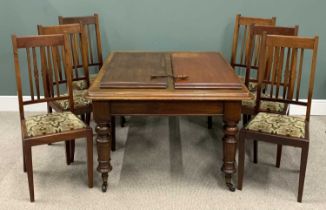 VICTORIAN MAHOGANY EXTENDING DINING TABLE & SET OF SIX LATER HIGH BACK MAHOGANY DINING CHAIRS, the